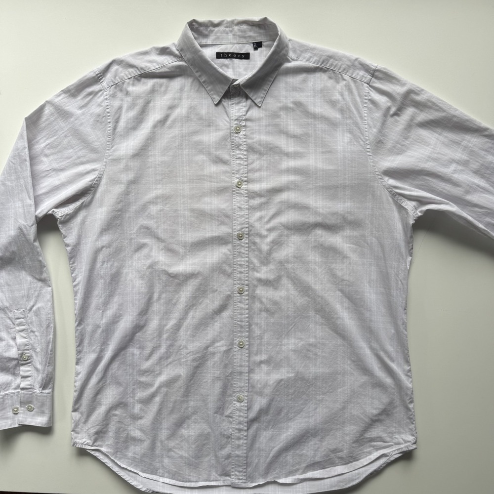 THEORY Zach Long Sleeve Button Up Shirt Mens XL White Plaid Ayon Lightweight